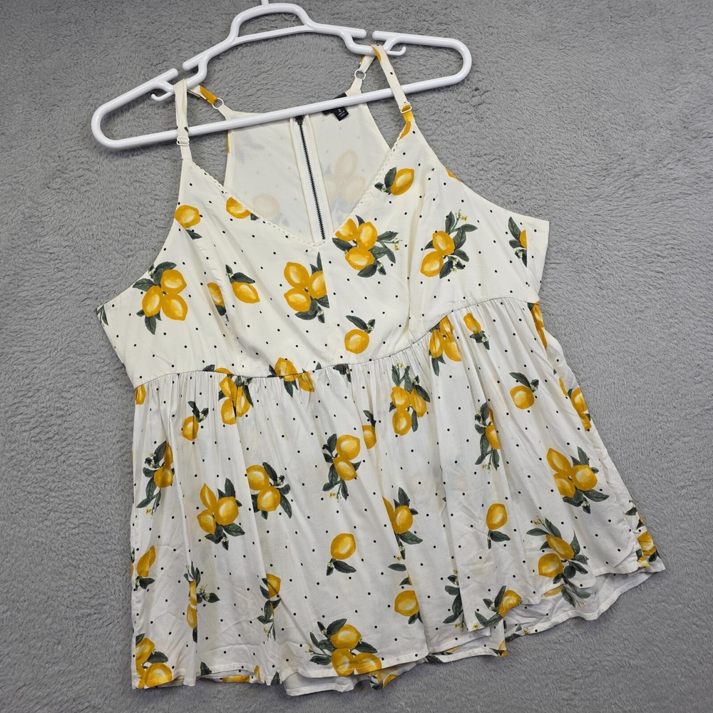 Torrid Top Womens 2X‎ White Lemon Novelty Print Challis Lace Trim Cami Tank